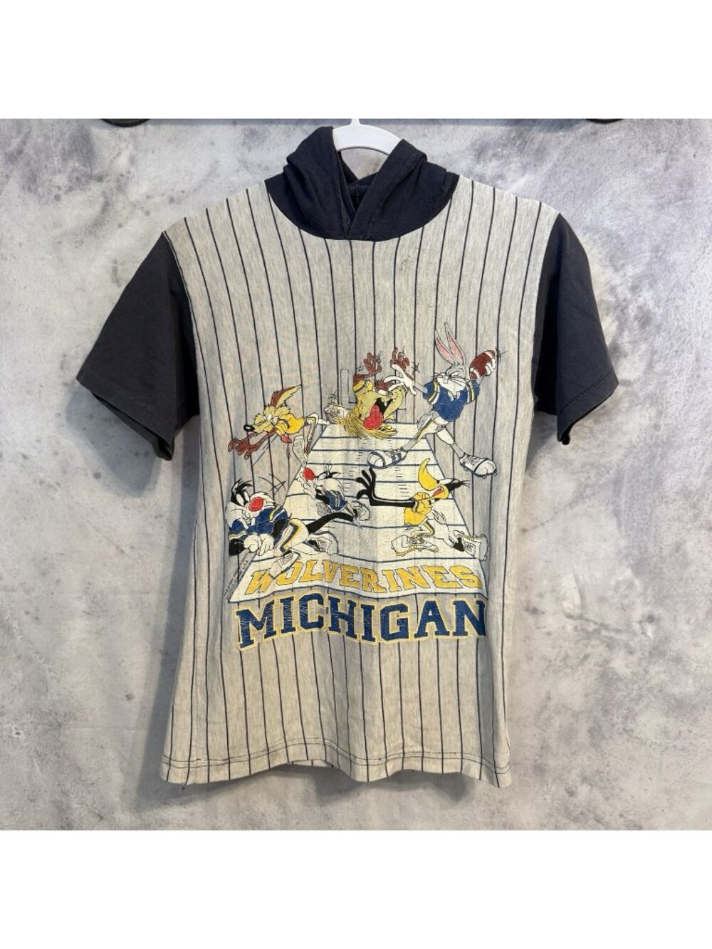 Vintage 90s Michigan Wolverines Youth Large T Shirt College Hooded Short Sleeve